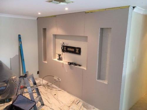 Plasterboard wall stud track Tv recces Perth